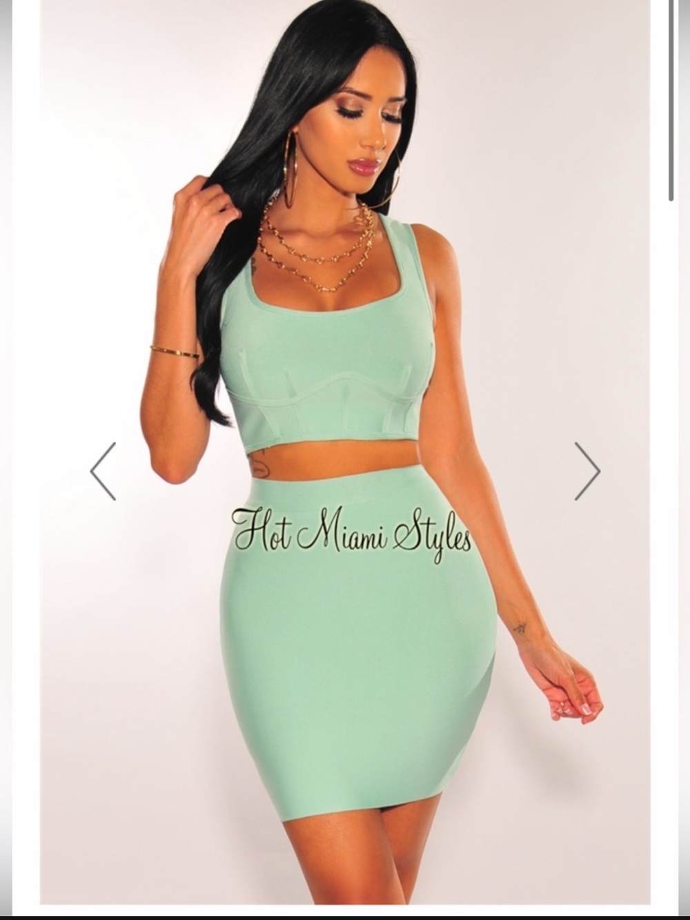 Hot Miami Styles Mint 2 Piece Skirt Set
